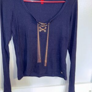 Guess Navy Top with Gold Chain Accent